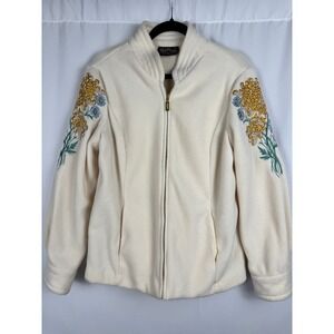 Bob Mackie Wearable Art Fleece Jacket Embroidered Floral‎ Full Zip M